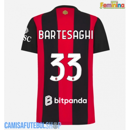 Camisa de time de futebol AC Milan Davide Bartesaghi #33 Replicas 1º Equipamento Feminina 2026-27 Manga Curta
